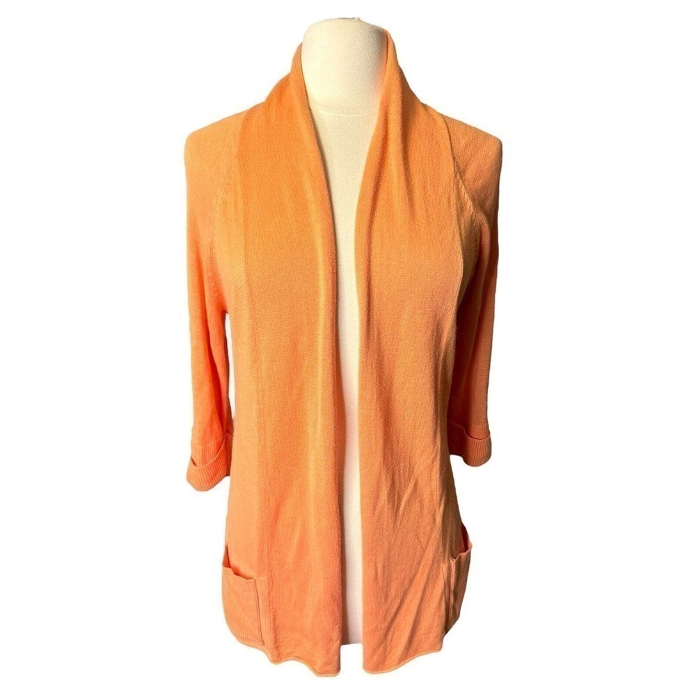 Chico’s Orange Open Front Long Cardigan Sweater Size 0 US Size 4 Viscose Cotton